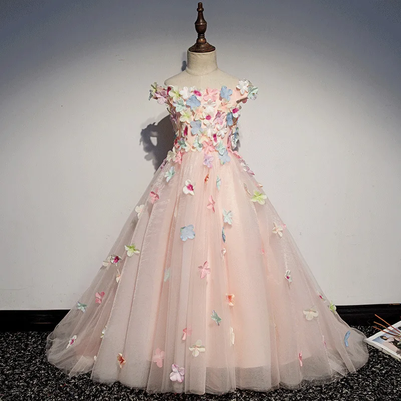 

BacklakeGirls 2020 3D Flowers Girls Dress Floor Length Girls Evening Dress Pageant Dress For Girls Costume Enfant Mariage