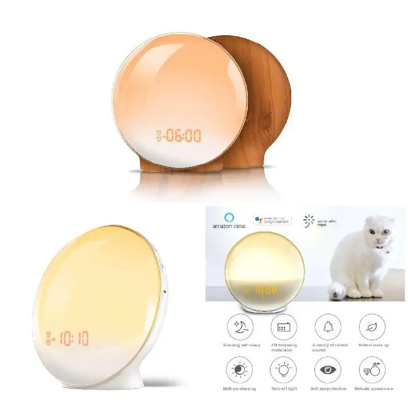WIFI Voice Sound Alarm Clock LED Sunrise Simulation with FM Radio Snooze Clock TB Sale