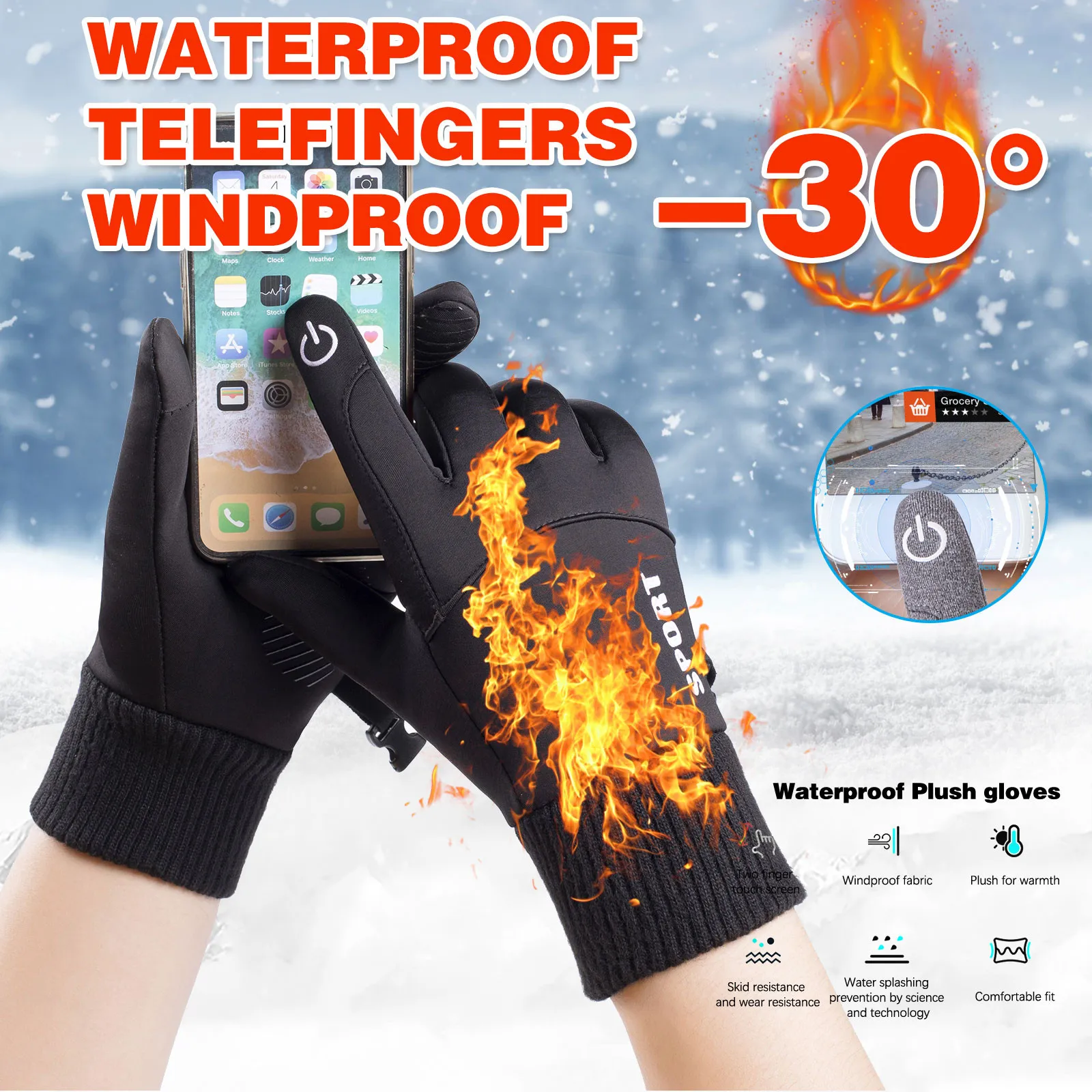 

Outdoor Winter Cycling Gloves Men Women's Guantes -30 Waterproof Windproof Warm Velvet Cold-resistant Glove Touch Screen Mitten