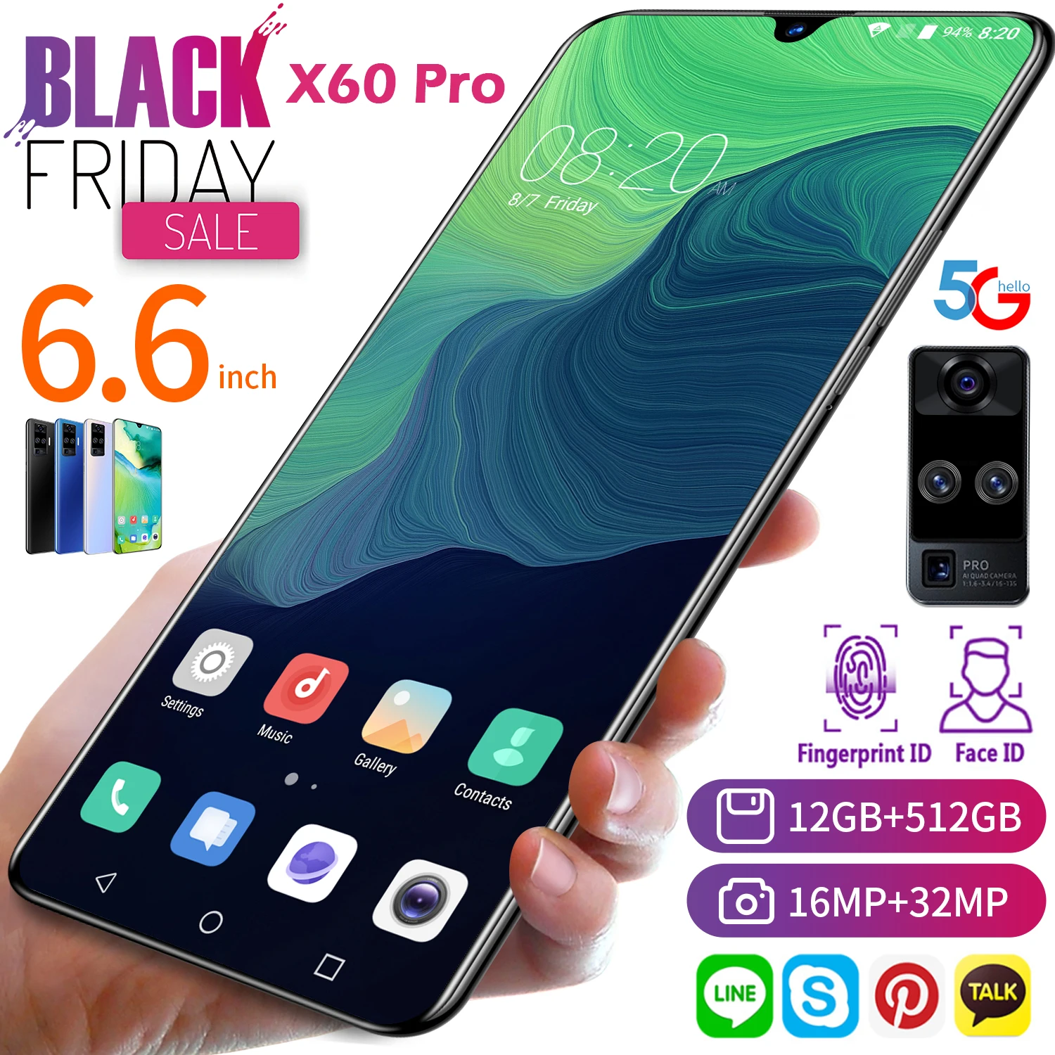 Tel&eacute;fono Inteligente X60 Pro, versi&oacute;n Global, Snapdragon 865, Quad C&Aacute;MARA DE 32MP, 6,6 pulgadas, 512GB + 12GB, 5000mAh, Android 10,0, 5G, LTE-2
