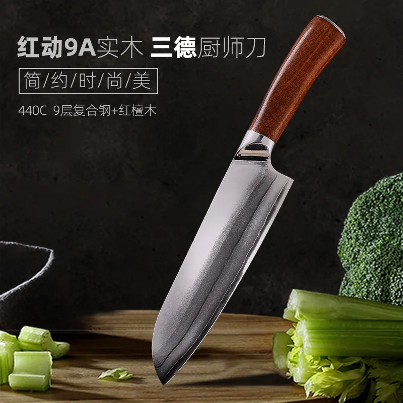

Новый 7-дюймовый кухонный нож шеф-повара, 9-слойный композитный Профессиональный японский нож сантоку из стали 440с, нож мясника, нарезки, Ktichen