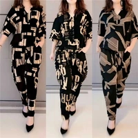 womens clothing two piece suit spring and autumn large size womens printing eight point bat sleeves large t harem pants fema