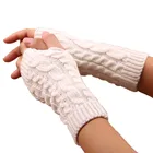 Вязаные перчатки без пальцев, зимние, теплые, однотонные