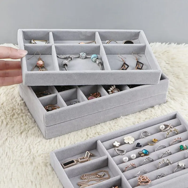 

Fashion Portable Velvet Jewelry Organizer Tray Ring Necklace Display Storage Box Earring Jewelry Showcase Drawer Storage Box