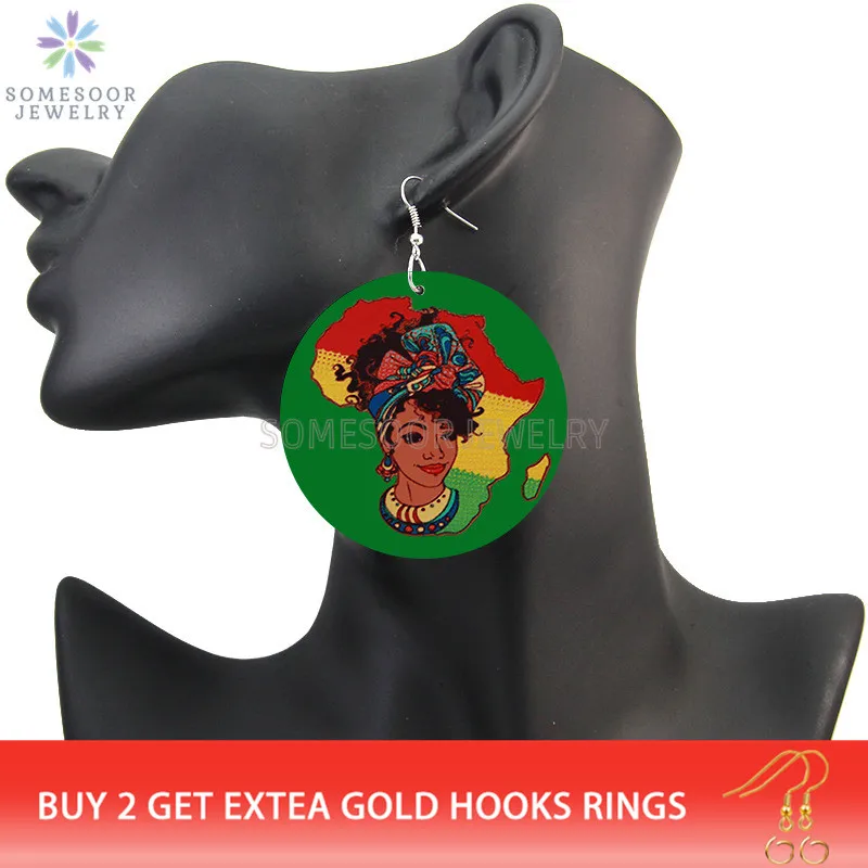 SOMESOOR винтажные афро этнические тканевые стильные деревянные серьги черные петли