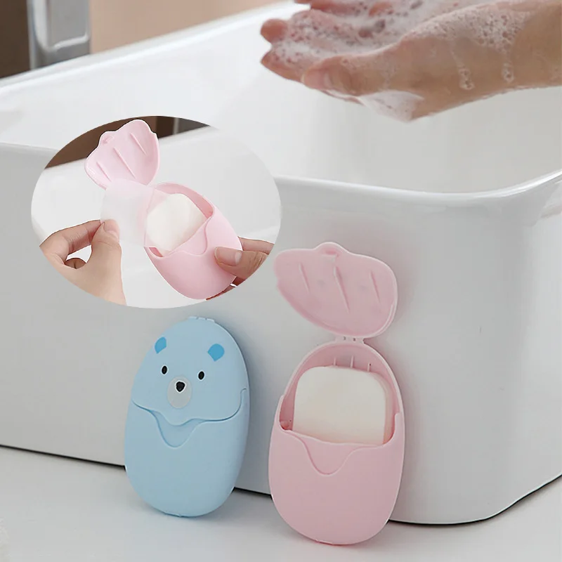 

50Pcs/box Portable Disposable Soap Paper Cute Boxed Paper Soap Mini Scented Soap Slice Outdoor Travel Supplies Bathroom Gadgets