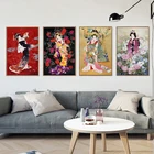 Картина на холсте, плакаты, портрет девушки в японском цветном кимоно, настенное искусство, декоративные картины, домашний декор