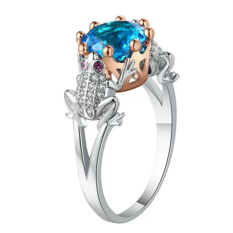 

Trendy Silver Color Cute Frog Insect Ring with Blue Crystal Rhinestone Zircon Ladies Ring for Women Party Wedding Jewelry