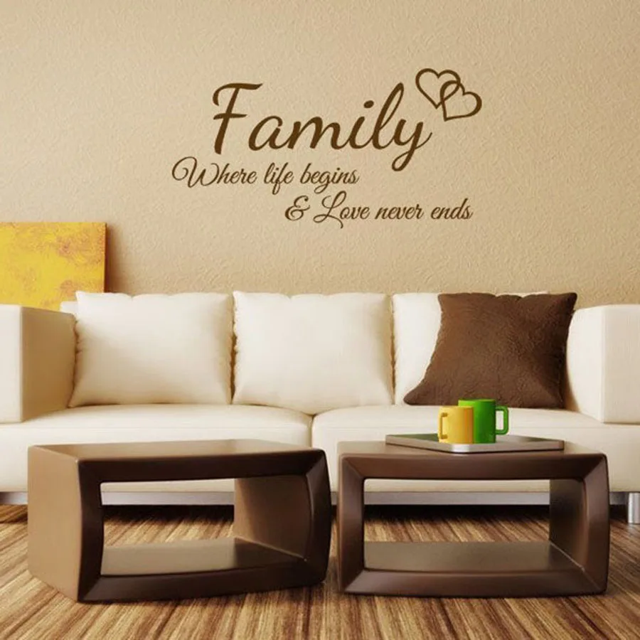 Семейная наклейка на стену цитата где начинается жизнь и любовь никогда не