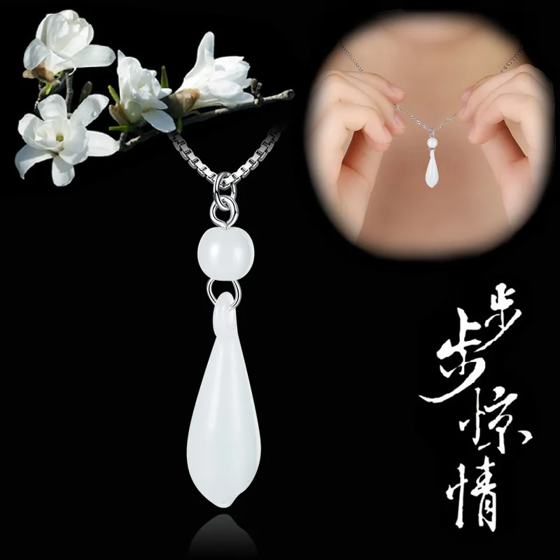 

925 Sterling Silver New Woman Fashion Jewelry High Quality Magnolia Water Drop Necklace White Pendant Popular Length 45CM