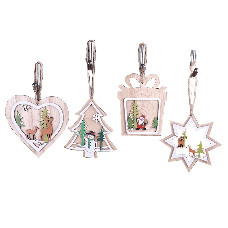 

1pcs Christmas Decorations Wooden Laser Hollowed Out Christmas Tree Small Pendant Wooden Cute Creative Star Pendant Gifts