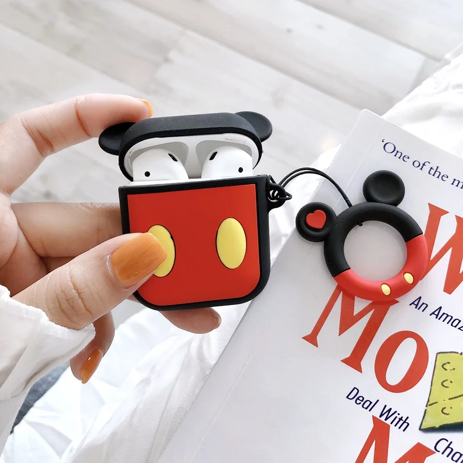 Mickey Для AirPods чехол милый 3D мультфильм наушники Kawaii чехол для Airpods 2/i10/i11/i12 TWS мягкая защитная крышка с кольцом на палец - Цвет: Mickey