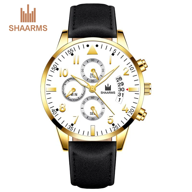 SHAARMS мужские модные кожаные брендовые кварцевые часы мужские повседневные деловые наручные часы Подарки для мужчин часы Montre Homme дропшиппинг