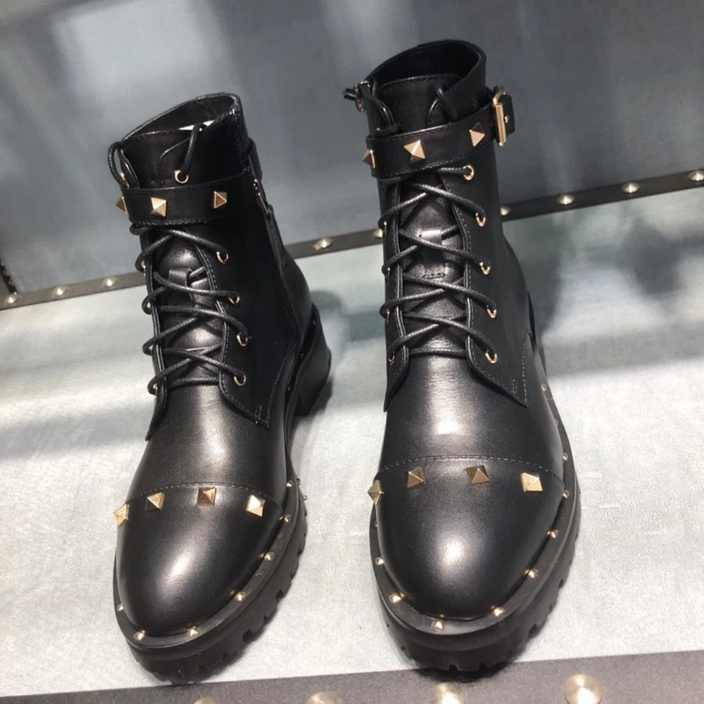 Новые модные черные женские ботильоны из натуральной кожи осенне-зимние ботинки