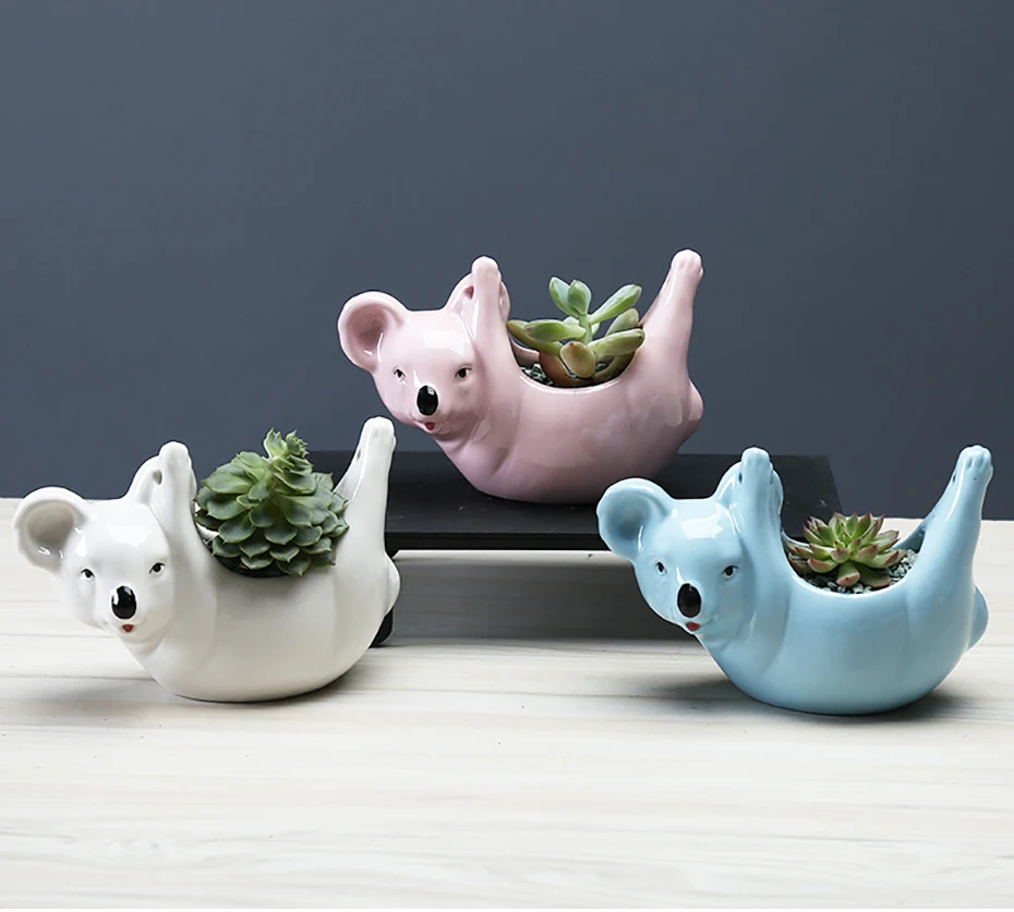 

Cartoon Animal Sloth Wall Hanging Vase Koala Ceramic Flower Pot Scindapsus Chlorophytum Potted Animal Home Garden Decoration