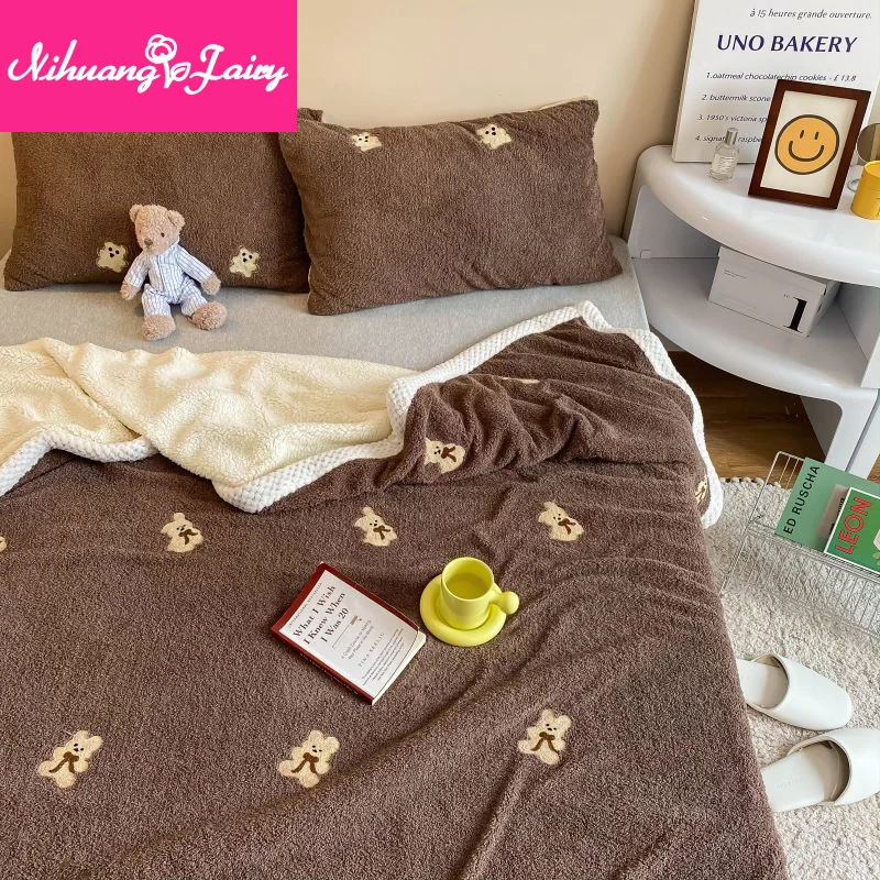 

Children's bedroom alpaca wool blanket lamb wool bed blanket winter plus velvet student dormitory bed blanket office nap blanket