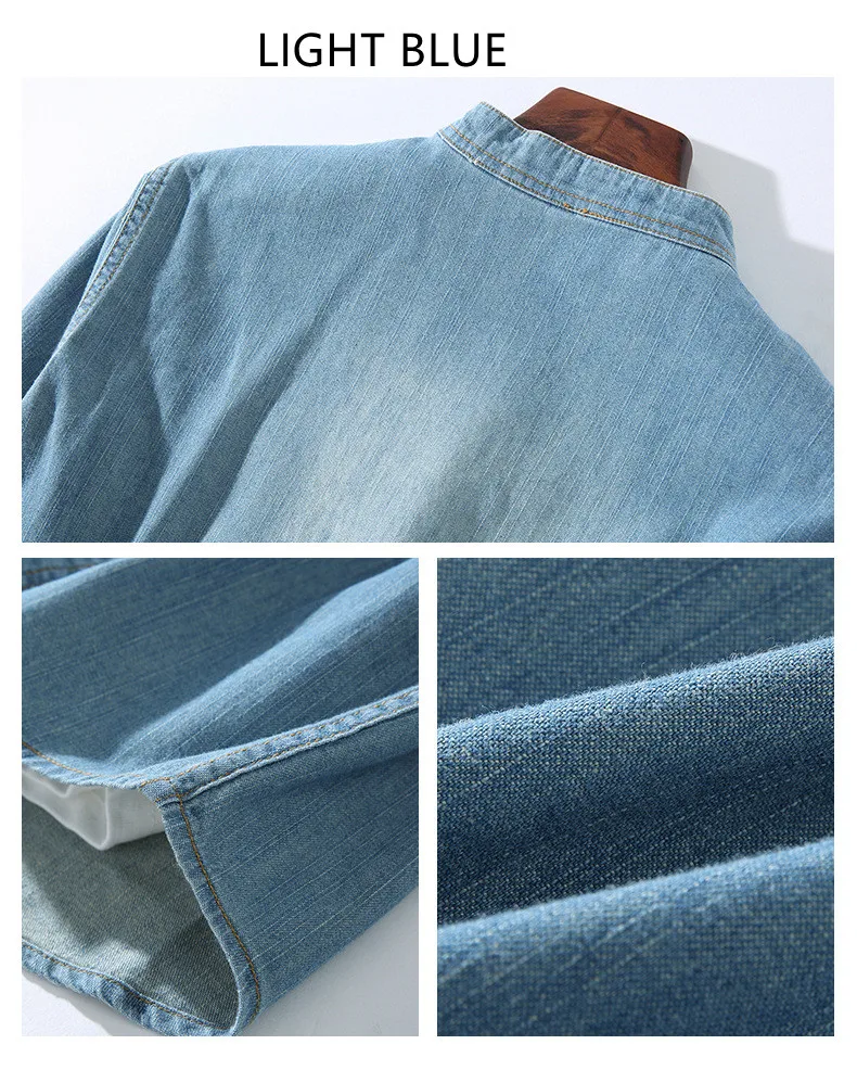 Рубашка мужская джинсовая с воротником-стойкой брендовая Повседневная сорочка