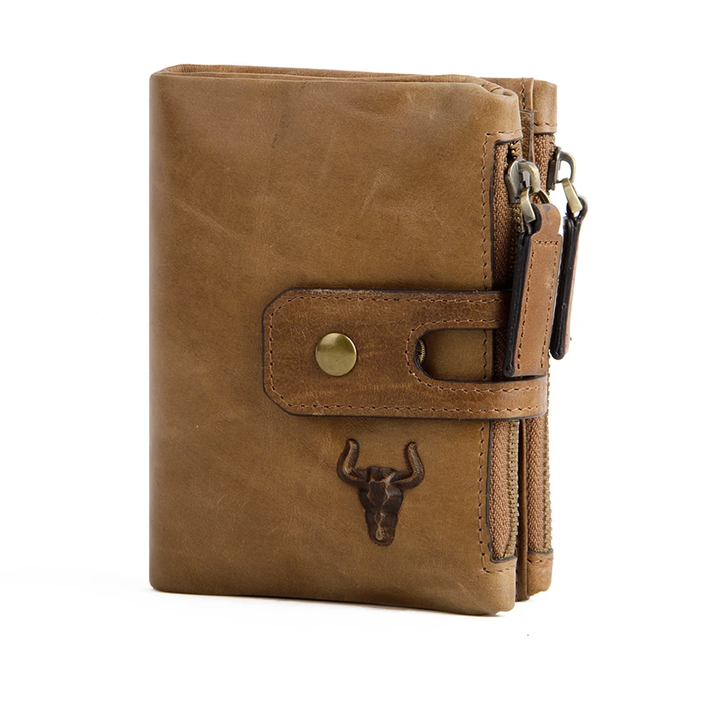 Men Wallet Genuine Leather Crazy Horse Double Zipper Case Brand RFID Credit Card Holder Male Key Coin Purse Clutch Money Bag | Багаж и