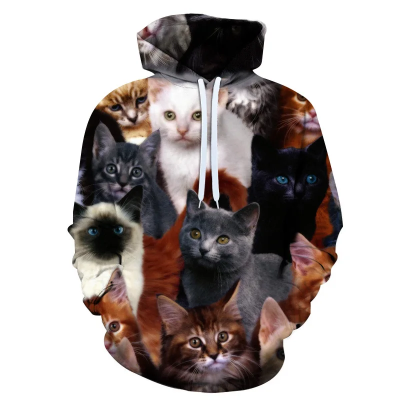 

Свободный капюшон для мужчин и женщин с милым маленьким белым котом 3D Цифровым принтом весна-осень