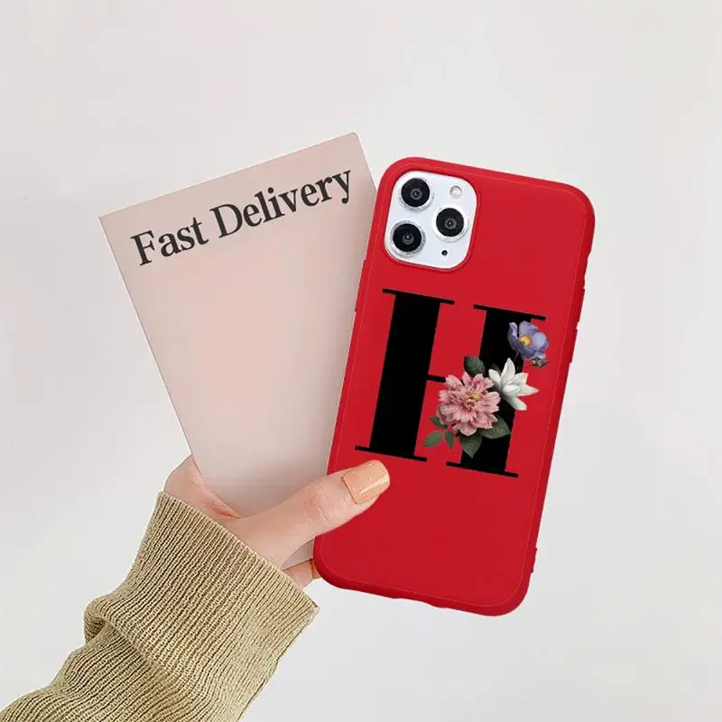 

Alphabet Letter Flower Phone Case Candy Color for iPhone 11 12 mini pro XS MAX 8 7 6 6S Plus X SE 2020 XR