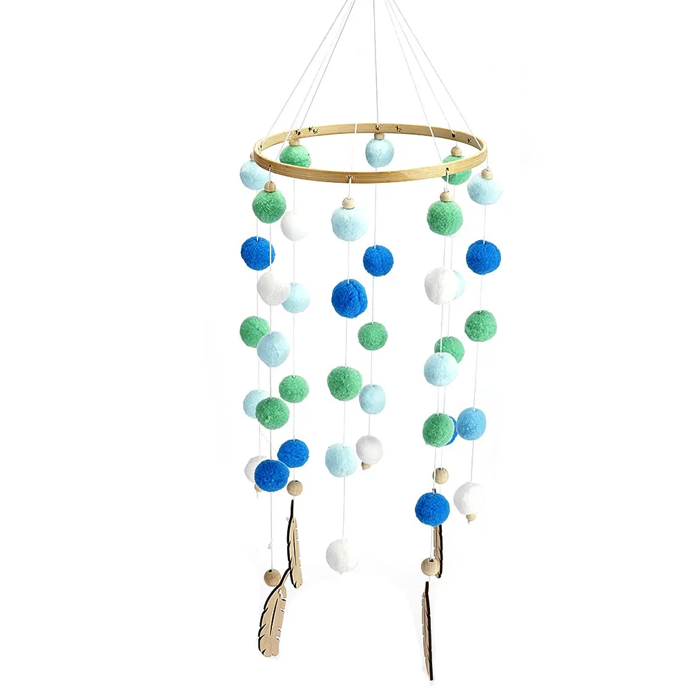 Durable Photo Props Beautiful Felt Ball Baby Gift Wooden Craft Handmade Kids Room Nursery Wind Chimes Decoration Bed Hanging |