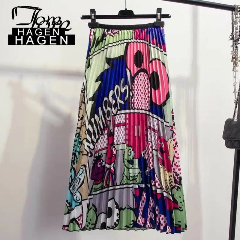 Женская плиссированная юбка с мультяшным принтом высокой талией|Женские юбки| |