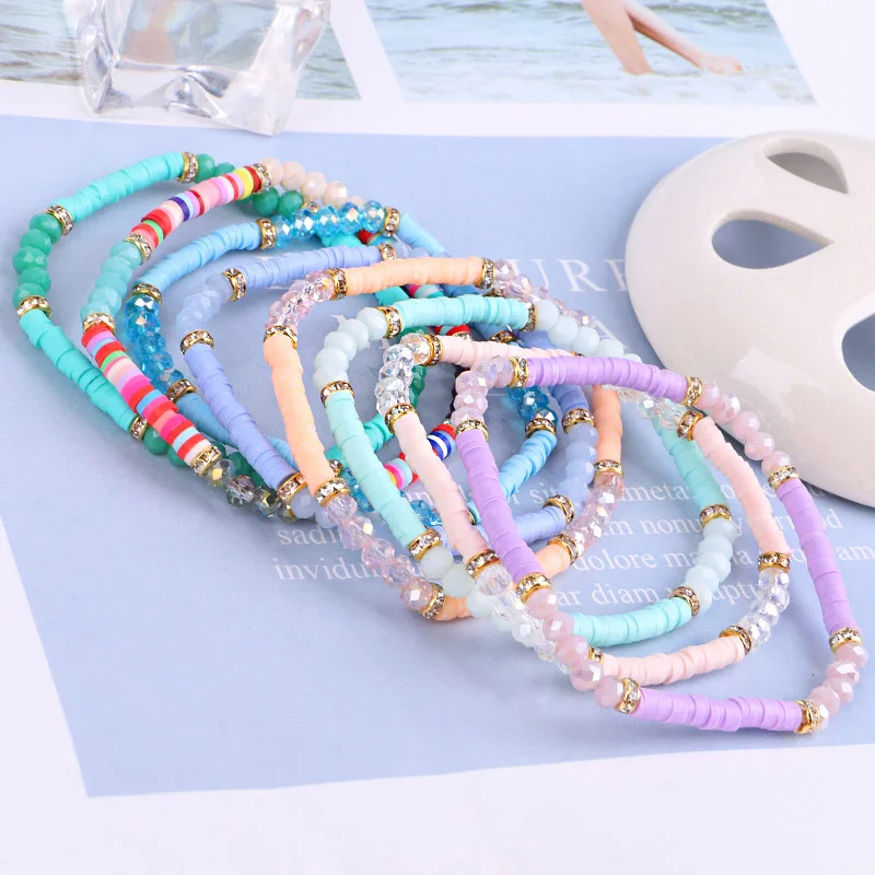 Женские браслеты с бусинами ручной работы цветные керамические кристаллами для