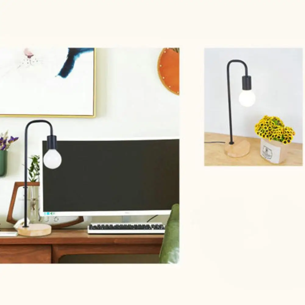 

Simple Wooden Base Table Lamp Desk Lights Bedroom Reading Room Study Lighting Creative Bedroom Bedside Dimmable Night Light Iron