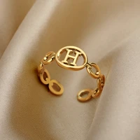 vintage letter rings for women stainless steel capital a z initial adjustable opening finger ring fashion jewelry gift