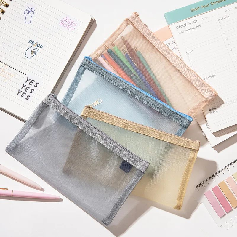 

Простой чехол для карандаша в Корейском стиле женская прозрачная Сетчатая Сумка для карандашей большой емкости канцелярская сумка оптовая...