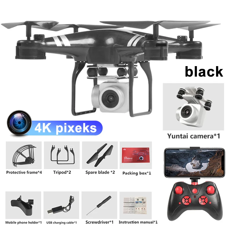 KY101D Радиоуправляемый Дрон 4K HD камера Wifi FPV Квадрокоптер с высокой фиксацией четырехосный анти-встряхивание самолет с ДУ вертолет селфи Дрон игрушки для детей - Цвет: Black 4K pixels