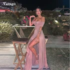 Блестящие пыльно-розовые трапециевидные Длинные платья Verngo для выпускного вечера с открытыми плечами и высоким разрезом сбоку Сексуальные вечерние платья пляжное платье для вечеринки