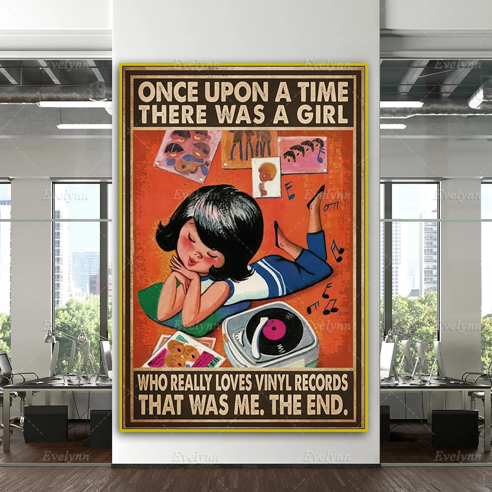 Once Upon A Time There Was A Girl Who Really Loves Vinyl Records Poster Home Decor Canvas Wall Art Prints Unique Gifts