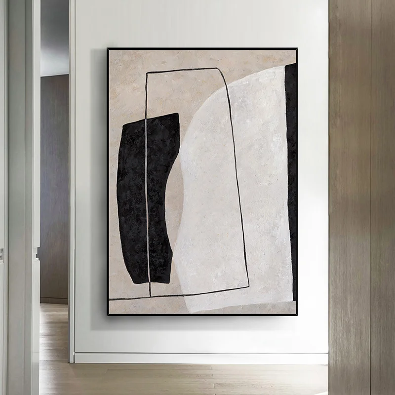 Hand painted abstract oil painting porch restaurant decorative modern minimalist nordic morandi wall geometric | Дом и сад