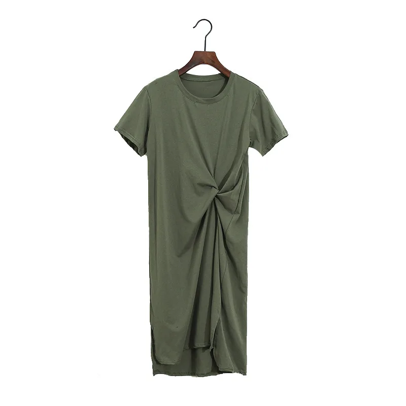 

Summer Leisure Outside Wear Women's Short Sleeves In The Long T-shirt Thin Solid Color Dress Large Size Dresses for Women