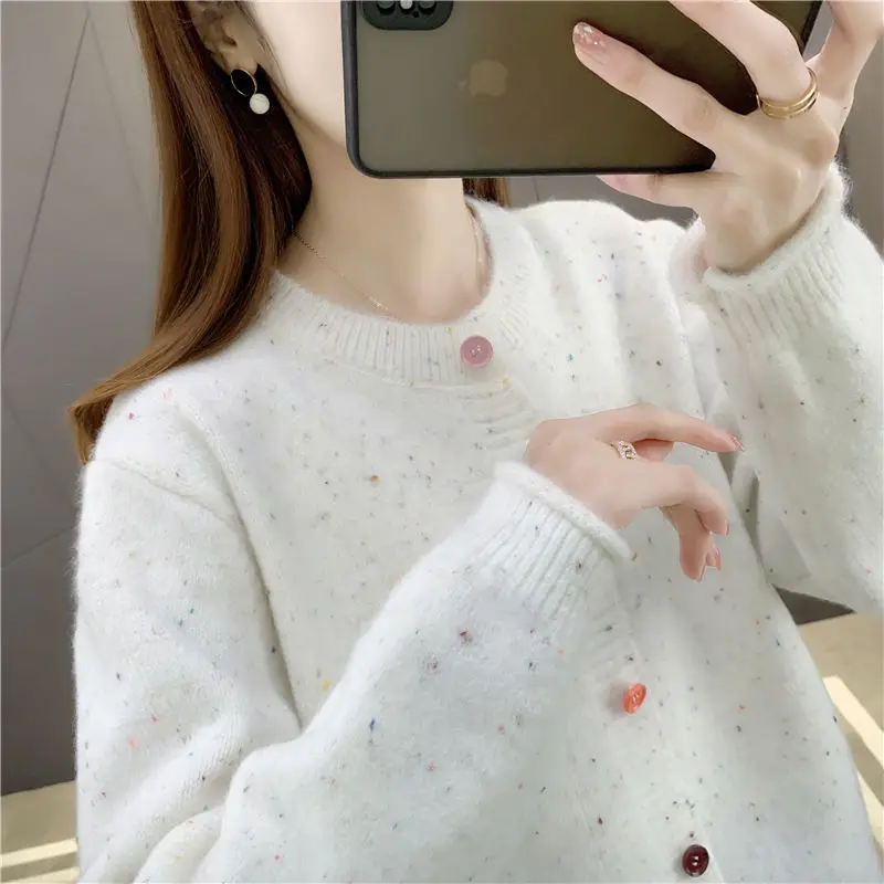 

Женский свободный кардиган CHRLEISURE, короткий вязаный кардиган с круглым вырезом, верхняя одежда, весна-осень