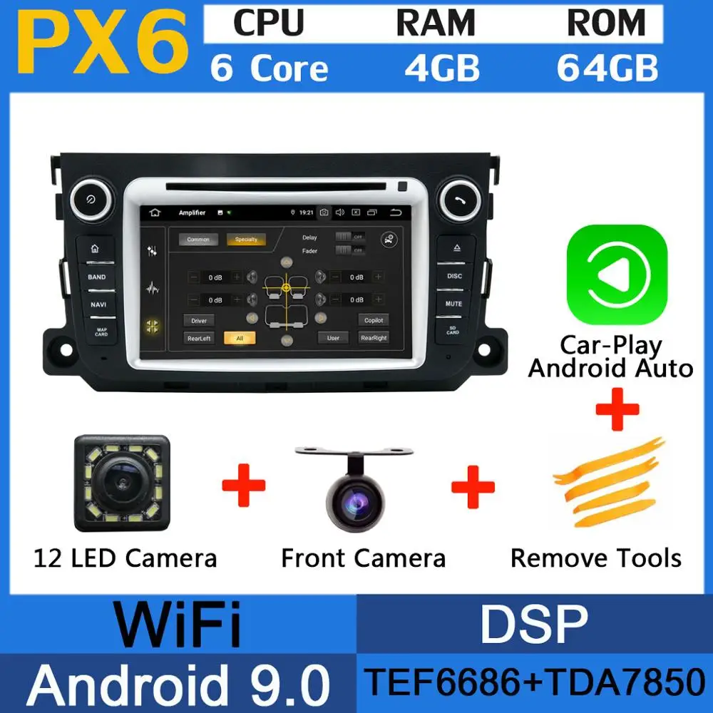 PX6-Carplay 5 USB порт PX6/Восьмиядерный 4 Гб ОЗУ Android 9,0 автомобильный dvd-плеер для Mercedes Benz Smart Fortwo 2011 2012 2013 Автомобильный gps Радио DSP - Цвет: PX6-Carplay