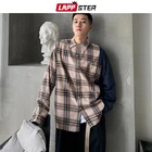 Рубашка LAPPSTER мужская клетчатая составного кроя, уличная одежда в стиле Харадзюку, корейская модная сорочка с длинными рукавами, винтажная повседневная одежда, 2020