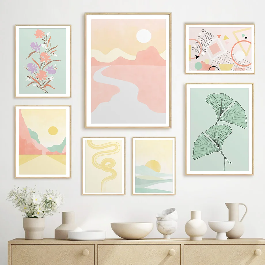 Настенная живопись на холсте планшетофон с абстрактными желтыми линиями для