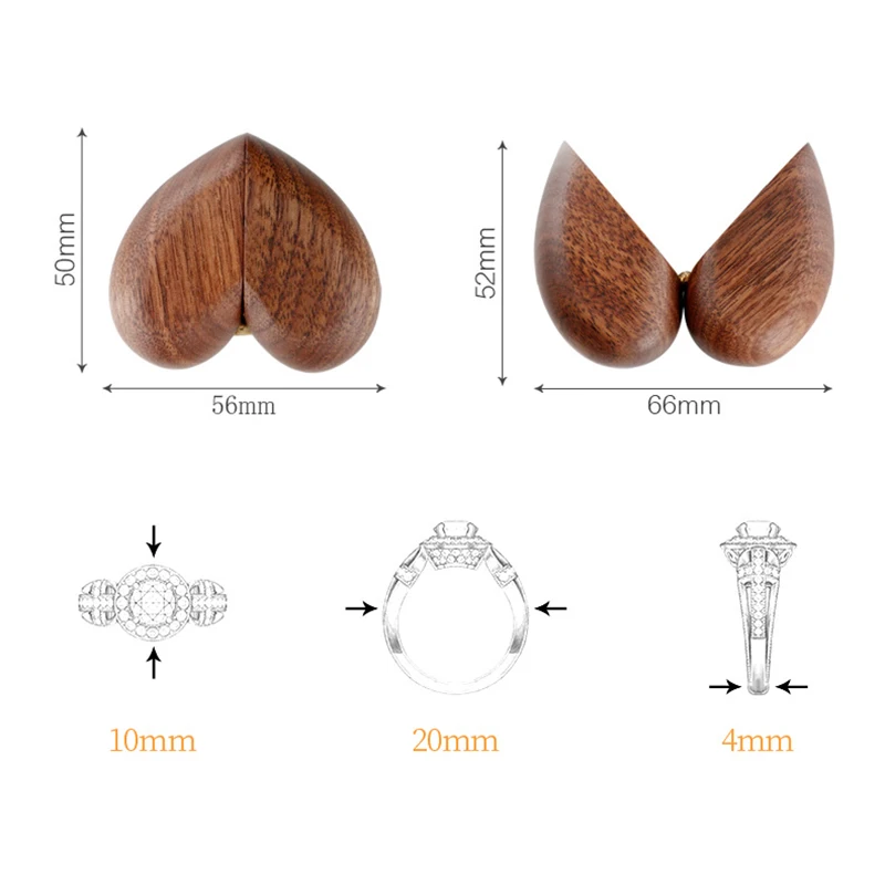 

Newly Heart-shaped Ring Box 50*56cm Magnetic Walnut Wood Ring Holder Jewellery Case for Wedding Proposal Engagement VA88