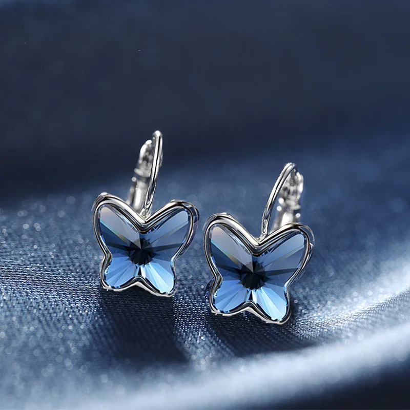 Hermosa бабочка 925 стерлингового серебра висячие серьги с кристаллами от Swarovski