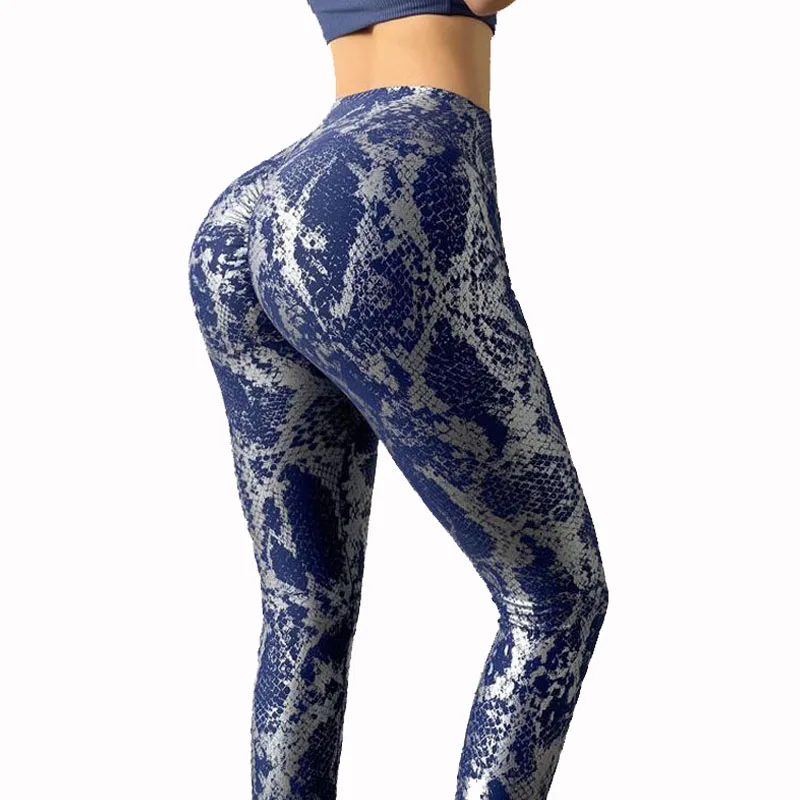 

2021 New Snakeskin Pattern Push Up Fitness Leggings Women Sexy Peach Hip Legging High Waist Sports Tight Stretch Yoga Pants