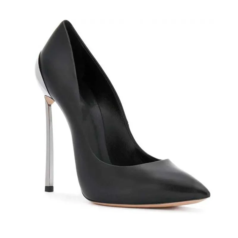 

YECHNE Woman Plus Size 33 43 High heels Shoes Sexy Stiletto Black Valentine Shoes Metal Decoration Punch Shoe Wedding Pumps