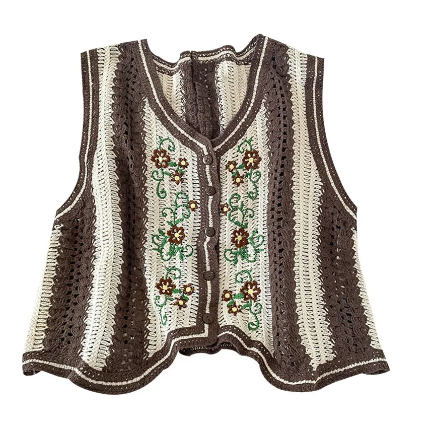 

Women V-Neck Howll out Crochet Vest Sleeveless Waistcoat Korean Chic Fashion Knitted Vests Boho Retro Vintage Short Outwear