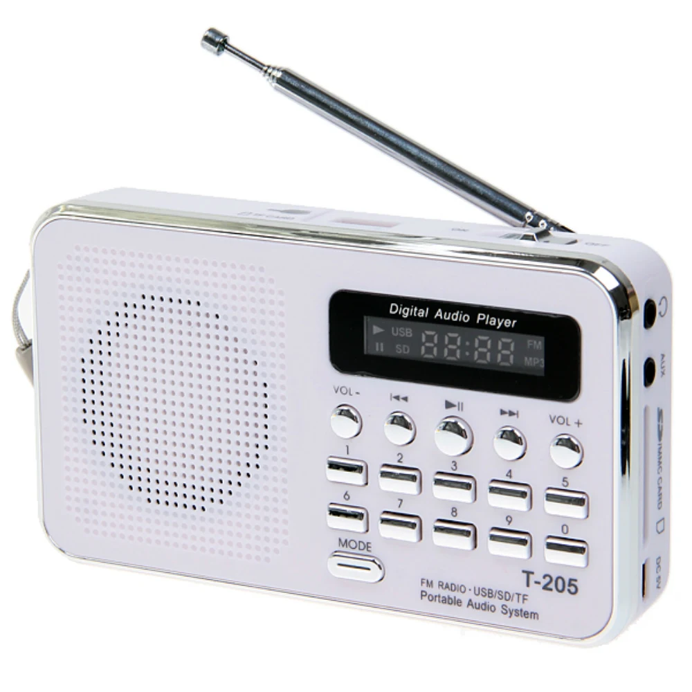

Hot Sale T- 205 FM Radio Portable HiFi Card Speaker Digital Multimedia MP3 Music Loudspeaker White Camping Hiking Outdoor Sports