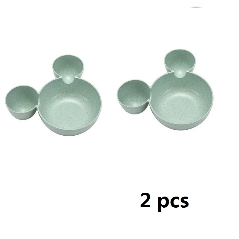 2pcs green bowl 2PCS/Set Children Baby Cartoon Mouse Mickey Bowl Dishes Plate Infant Rice Feeding Bowls Plastic Snack Plate Tableware Lunch Box - Цвет: 2pcs green bowl