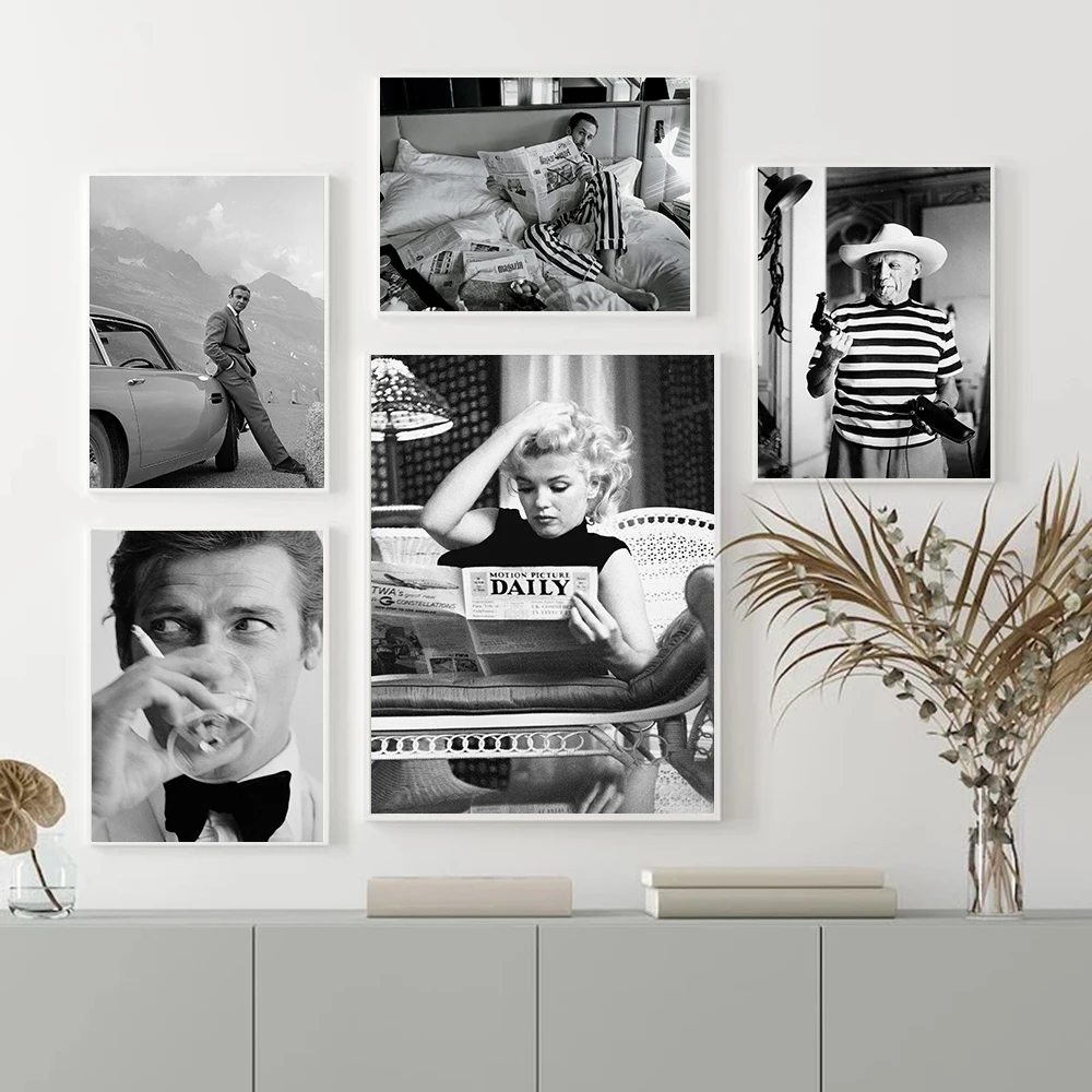 

Black White Bond James Canvas Painting Photography Posters And Prints Wall Art Vintage Picture Decoration Home Decor Cuadros