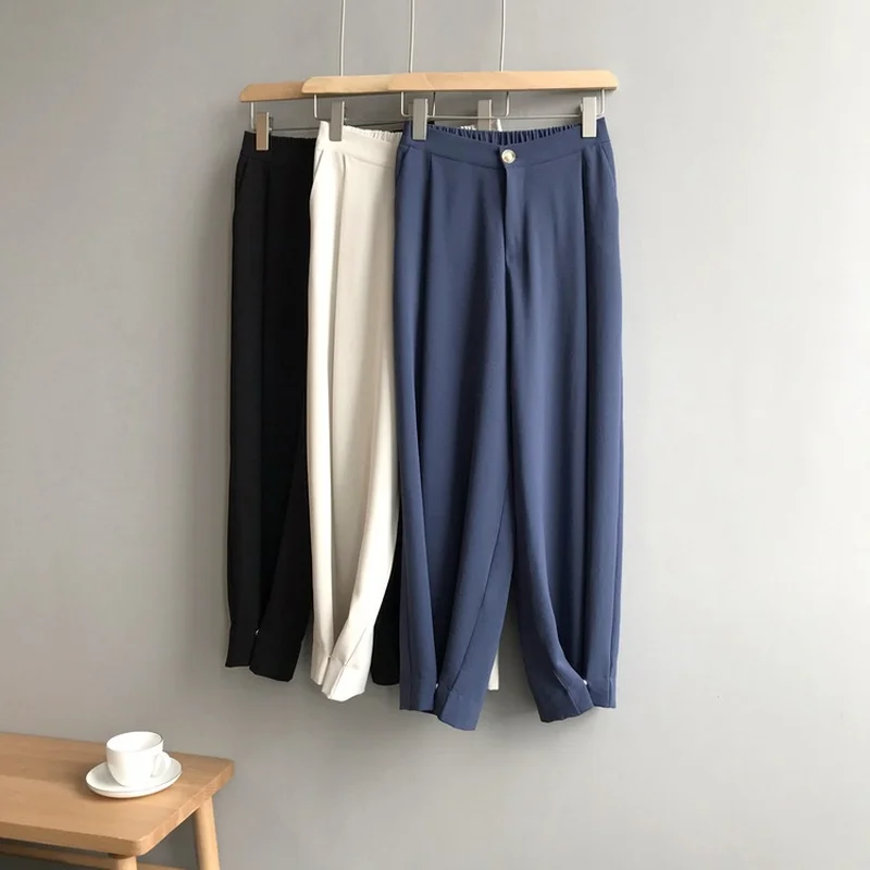 Осень 2019 г. новые широкие штаны с заниженной талией однотонные для бабушек