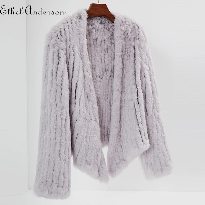 Light Grey Этель ANDERSON, женское вязаное пальто с натуральным кроличьим мехом, короткие куртки,, кардиган, потрясающий Топ с длинным рукавом,, женский - Цвет: Light Grey