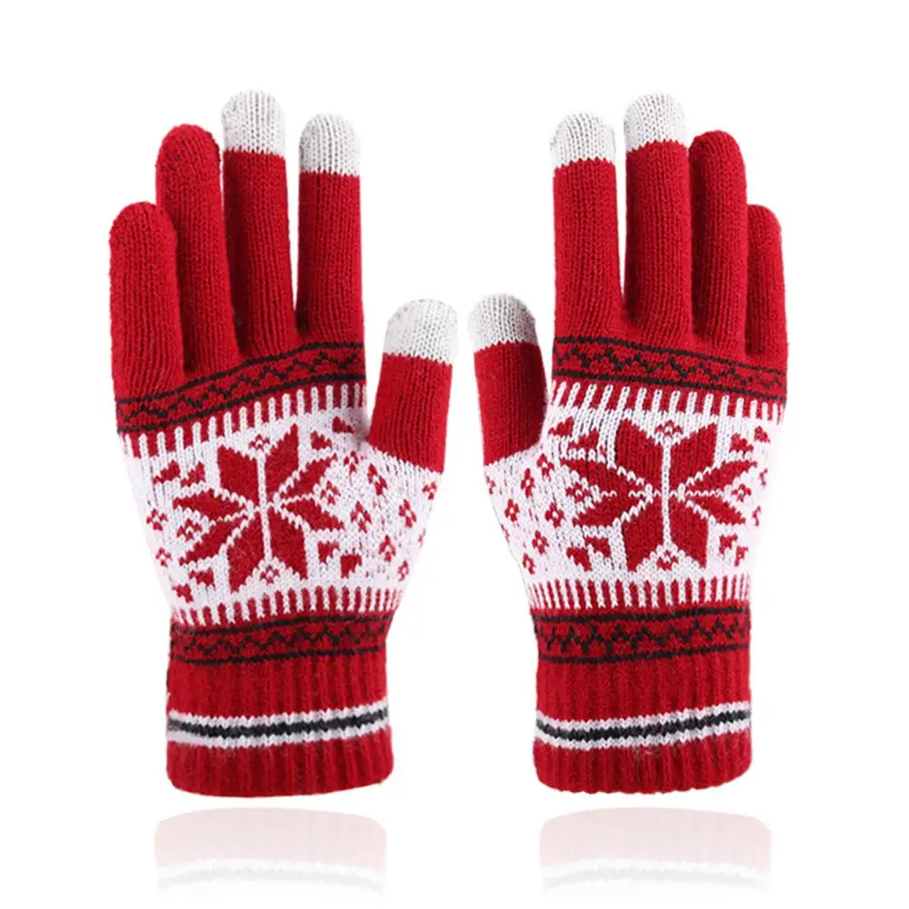 

Mittens Snowflake Maple Leaf Knitted Glove Thicken Warm Touch Screen Mittens Cycling Motorcycle gloves Xmas Gift For Women Men